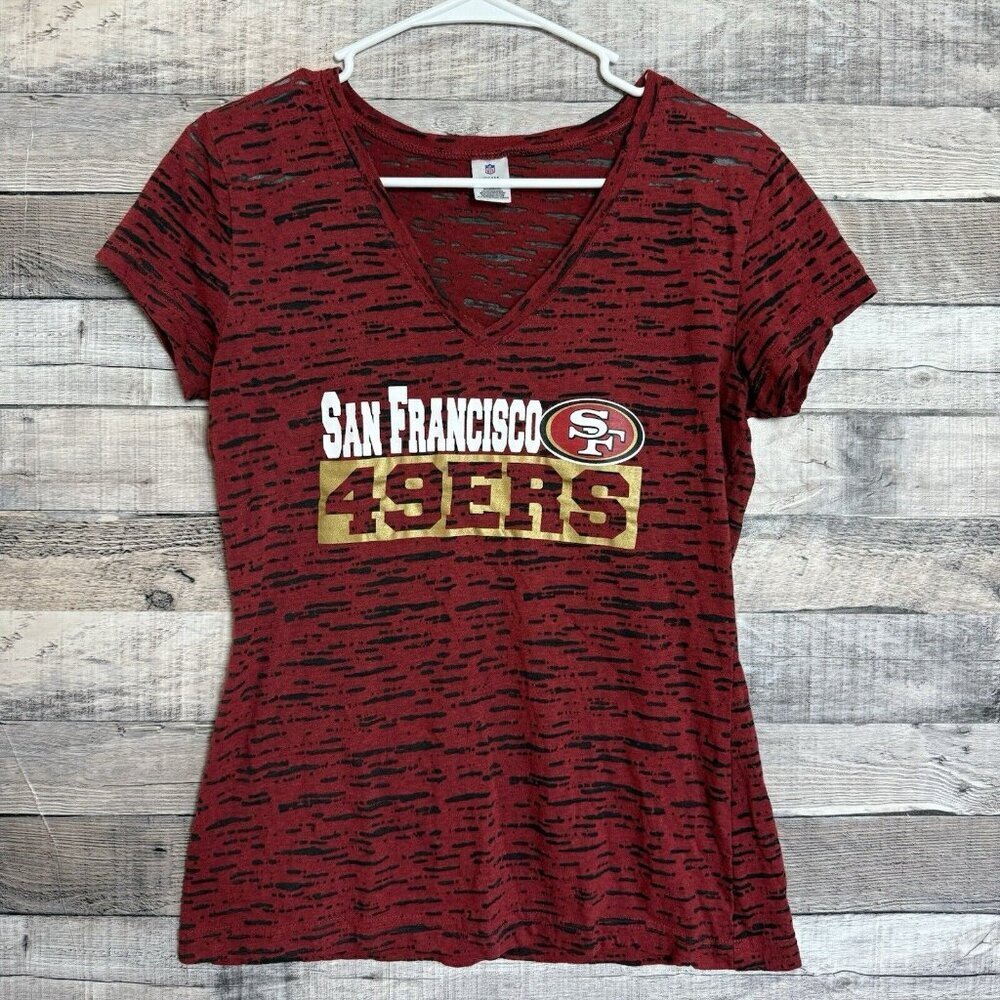 San Francisco 49ers V-Neck Women's M T-Shirt NFL Team Apparel Semi-Sheer